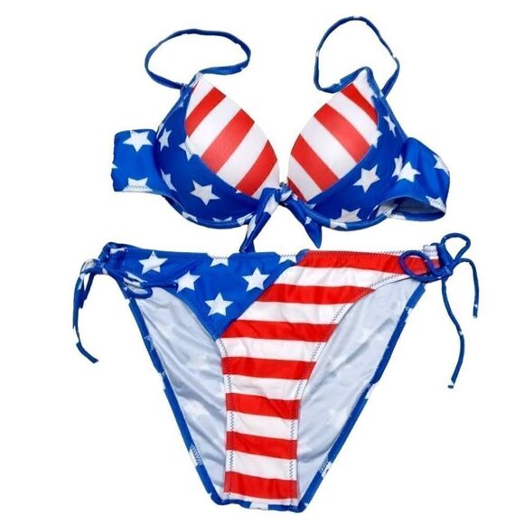 American Flag Print 2 Piece Bikini Set Womens XLarge -B - Picture 1 of 8